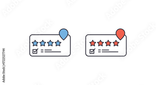 Two location pins with star ratings and checkmarks displayed clearly