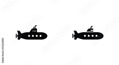 Simple black silhouettes of two submarines on a plain white background