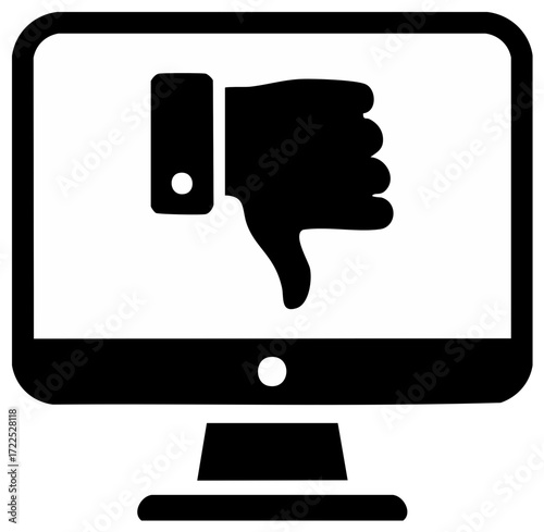 Desktop Computer Screen Displays Thumbs Down Icon for Dislike or Negative Feedback