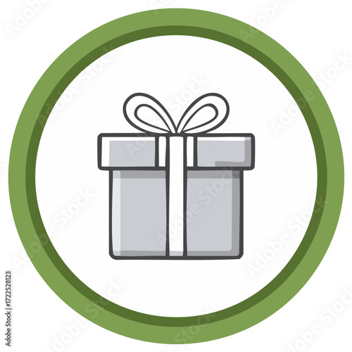 Gift box with ribbon doodle style icon green circle border vector element
