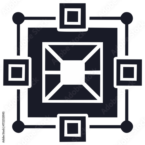Geometric abstract symbol with squares and connecting lines