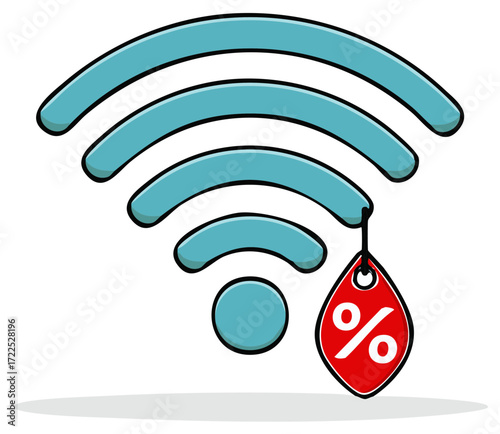 Wifi Icon with a Discount Tag, Wireless Signal Symbol Offering Sale Promotion