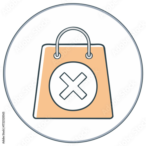 Shopping Bag with Circle Cross Icon, Store Cancellation, Negative Symbol