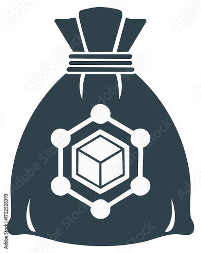 Money Bag with 3D Cube, Networked Nodes, and Geometric Design