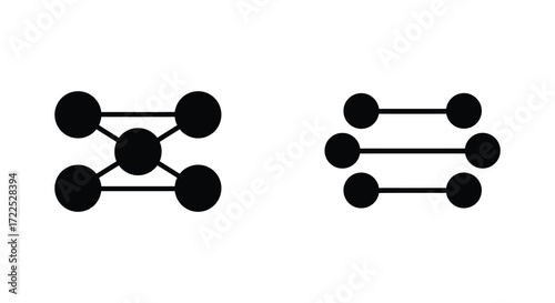 Simplified illustration of molecular structures with interconnected black circles