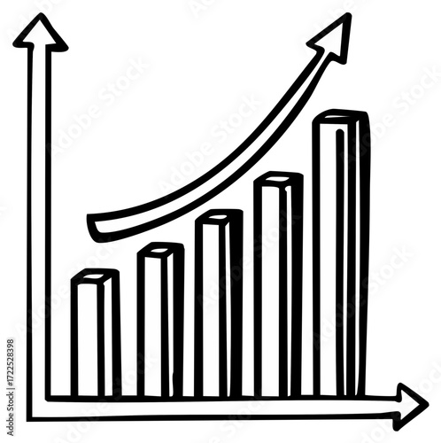 Hand drawn bar chart with an upward trend indicating business growth progress and success