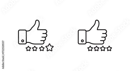 Two thumbs up icons with star ratings simple black and white design