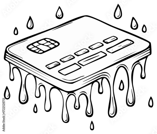 Melting credit card with dripping liquid, a conceptual illustration of financial instability.