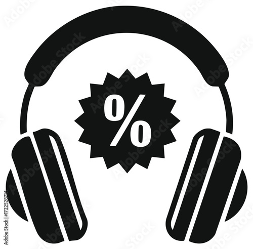 Headphones Audio Discount Advertisement Symbol, Price Reduction Promo Graphic