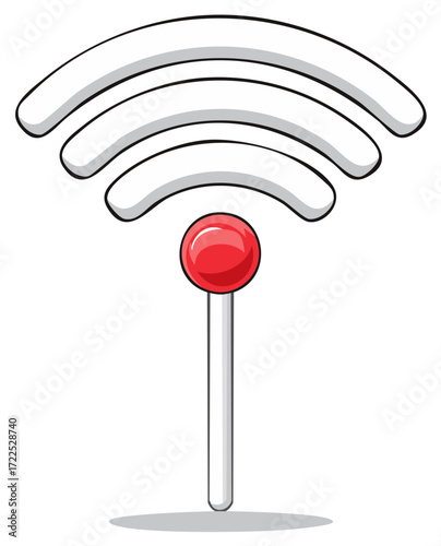 Cartoon WiFi signal with red ball, connection illustration.