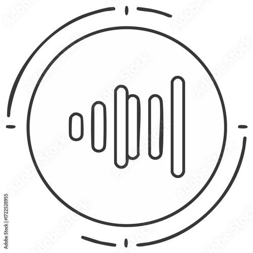 Audio waveform symbol inside a circular frame with connecting lines