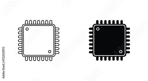 Two versions of a square microchip icon in outline and solid styles