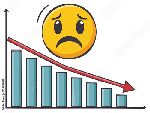 Sad Face Above Descending Chart with Arrow Represents Economic Downturn