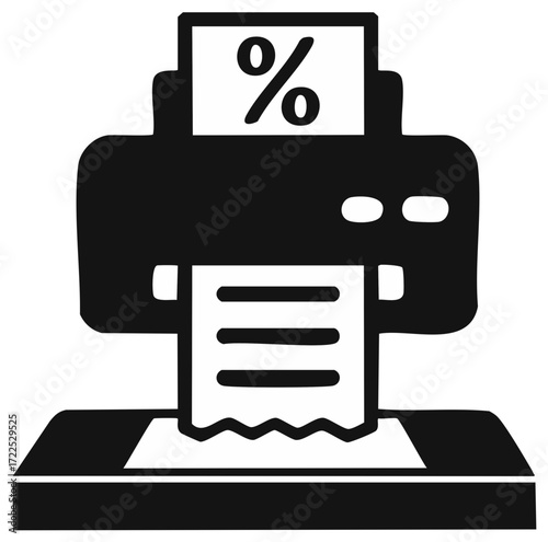 Printing Machine Symbol with Percentage Sign and Document