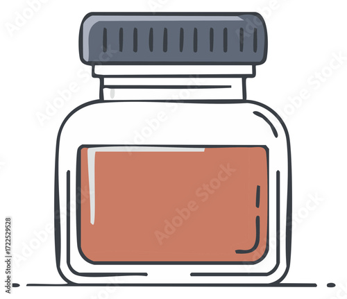 Illustration of a bottle of ink, designed with a graphic style, ready for use, a simple drawing