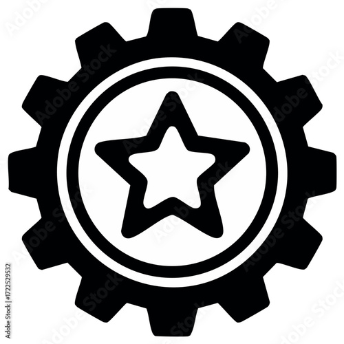 Cogwheel with a star vector icon for quality excellence and industrial achievement symbol
