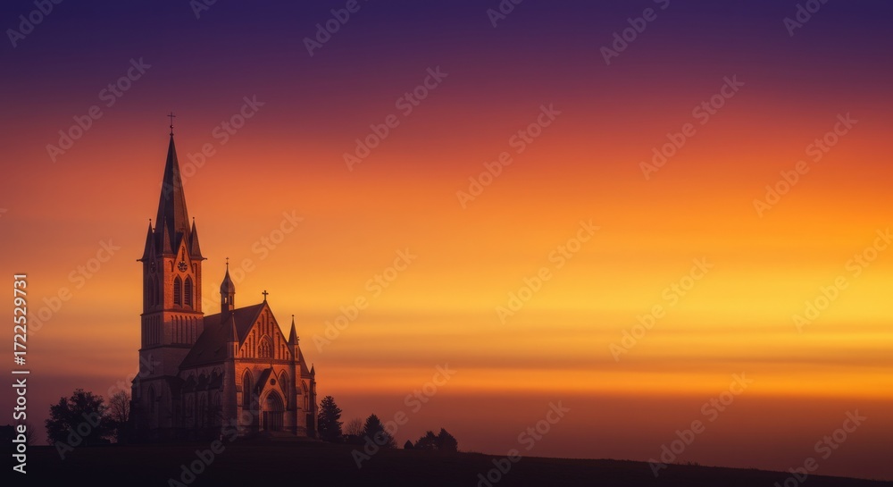 Fototapeta premium All Saints’ Day Germany banner background, church on radiant gradient 