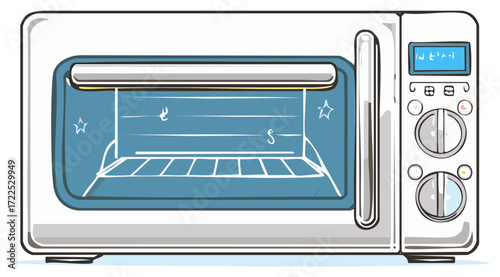 Kitchen appliance, microwave oven. Household appliances, cooking, kitchenware. Vector illustration.