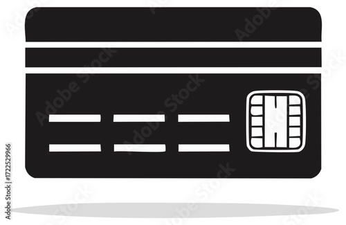 Simple Black and White Credit Card Icon with Chip for Digital Transactions
