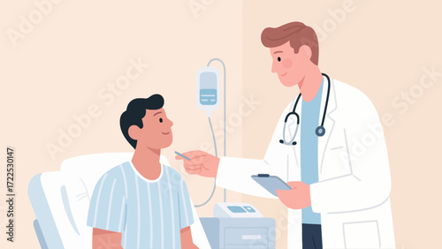 The doctor is treating the patient. Vector hand-drawn illustration