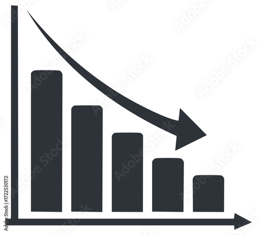 Bar chart with a downward trending arrow indicating a decline or loss