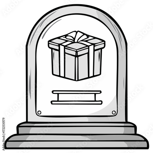 Funny cartoon tombstone with an engraved gift box humorous death concept illustration