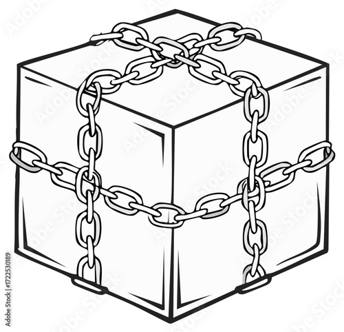 Cube Enclosed by Chains, Graphic Illustration
