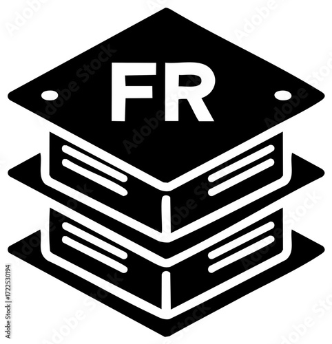 French language education icon symbol with stacked books and graduation cap