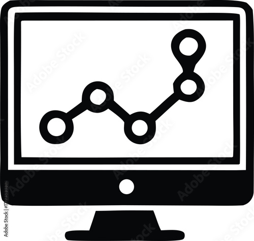 Computer monitor displaying upward trending data graph with connected nodes symbolizing progress and growth