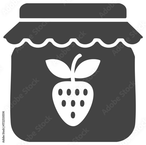 Jar of strawberry jam icon, fruit preserves with fruit symbol and lid isolated