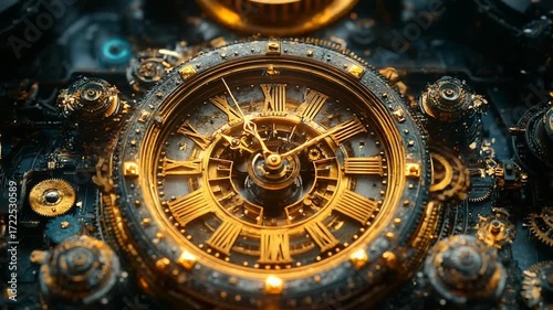 Wallpaper Mural Intricate Golden Clock Mechanism with Gears and Lights Torontodigital.ca