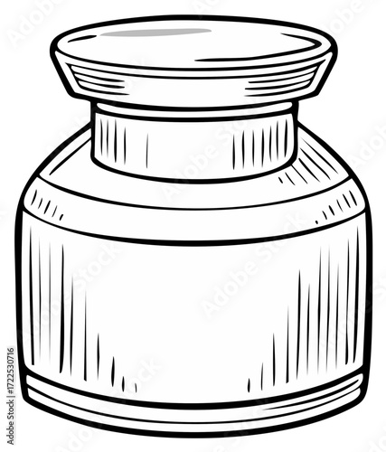 Classic inkwell with lid and textured body on white background