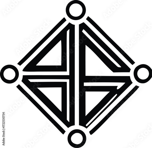 Abstract geometric symbol icon intersecting lines four circles unique design line art symbol graphic element