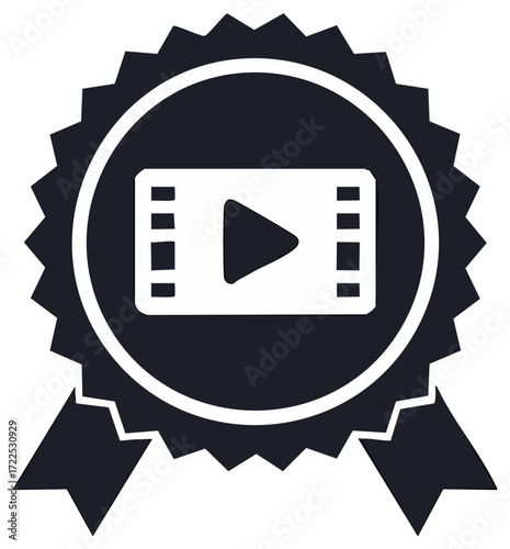Video award badge icon for film festival winner or premium movie content