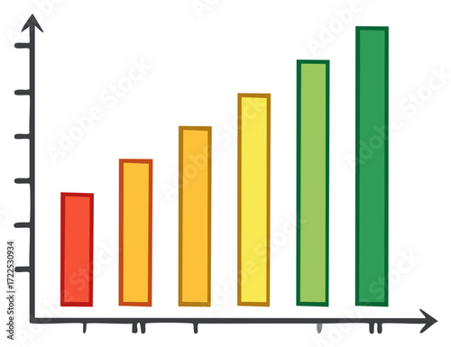 Colorful cartoon bar graph showing growth or increase concept with various color bars demonstrating statistical trend analysis
