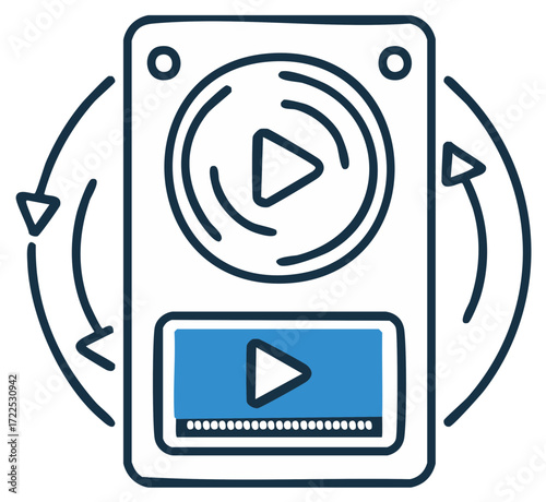 Streaming device with loading indicator and refresh arrows vector icon illustration