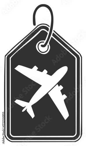 Flight Airplane Icon on Luggage Tag Represents Travel and Global Transportation
