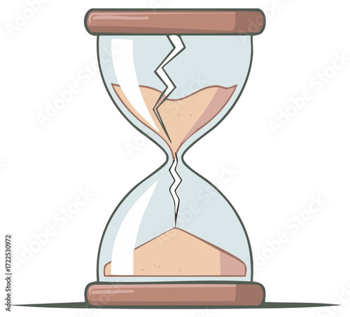 Broken Hourglass Time Running Out Symbol Of Crisis End Of Deadline Countdown Over, Illustration