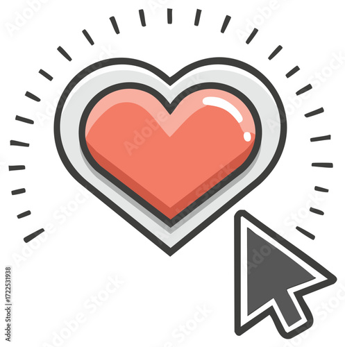 Heart icon with a cursor, online social media like concept