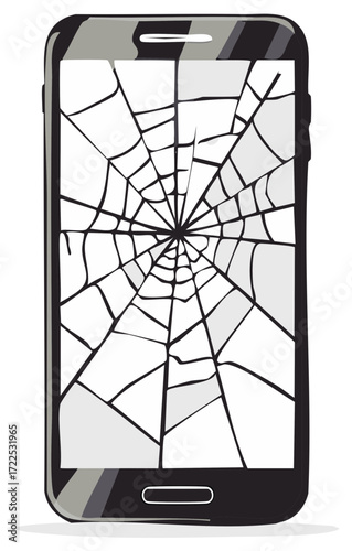 Damaged Smartphone with Cracked Screen, Mobile Phone with Broken Display