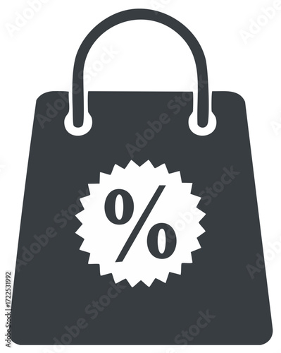 Shopping bag icon featuring a sales percentage emblem, representing discount promotions