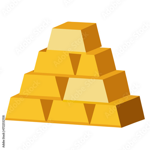 Stack of gold bars vector on white background.