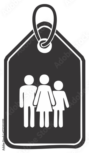 Family Icon on a Tag Label with Stylized People Silhouettes Illustration