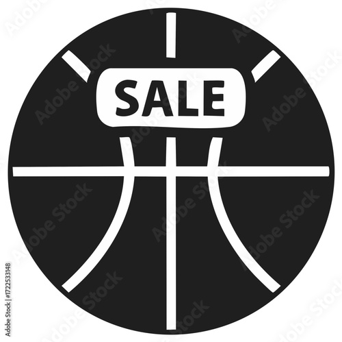 Basketball Icon Announcing a Sale Event Offers on Team Sports with Black and White Symbol