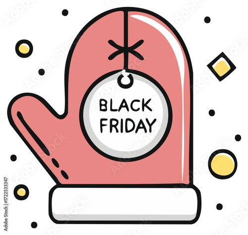 Festive Pink Mitten with Black Friday Tag Holiday Season Promotional Graphic