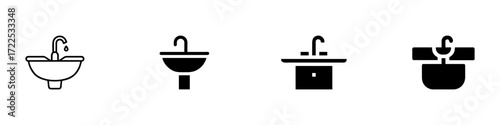 Sink Outline Icon – Washbasin with Faucet Vector for Bathroom Hygiene