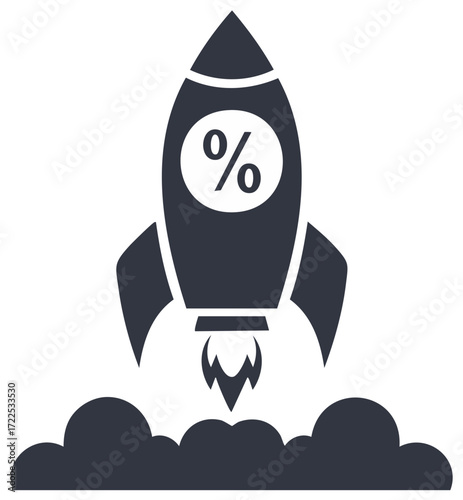 Percentage Rocket Launching, Rapid Growth Concept, Sale Increase Symbol