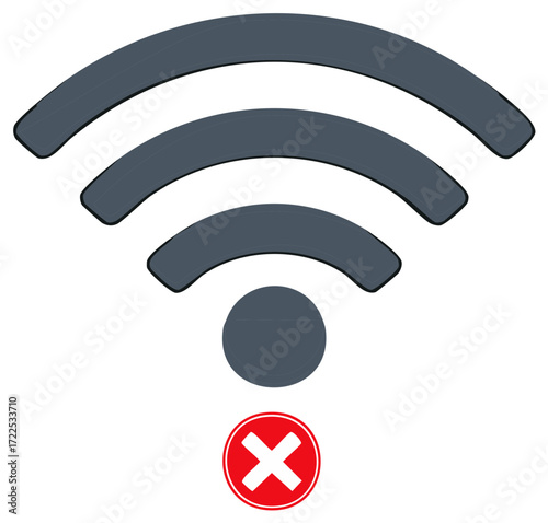 Disconnected Wi-Fi signal symbol with red cross and no connection concept