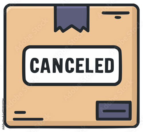 Cardboard Delivery Box with Canceled Status Text E-commerce Order Rejection Flat Vector Illustration Icon
