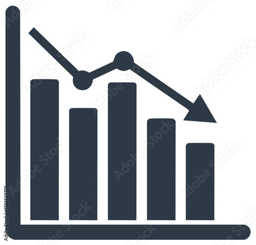 Vector icon of a bar chart and graph showing a downward trend financial crisis and recession concept